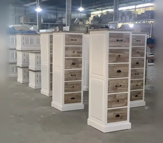 Tall Chest of Drawers, White & Rustic - Dressers & Storage by Tan Phuoc Furniture, Vietnam