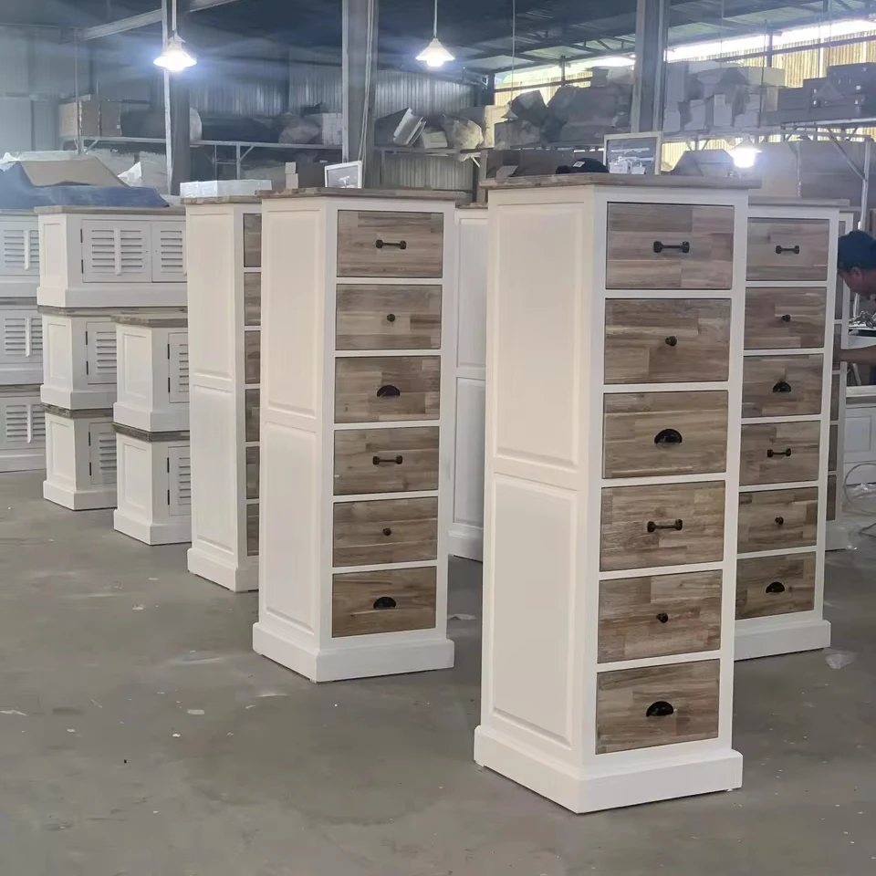Tall Chest of Drawers, White & Rustic - Dressers & Storage, flat-pack, Tan Phuoc Furniture Vietnam