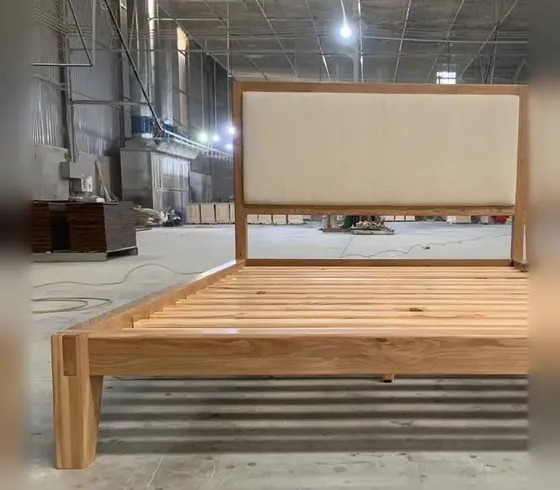 Wood Bed with Upholstered Headboard - Bedroom & Dining by Tan Phuoc Furniture, Vietnam