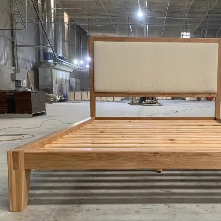 Wood Bed with Upholstered Headboard - Bedroom & Dining, flat-pack, Tan Phuoc Furniture Vietnam