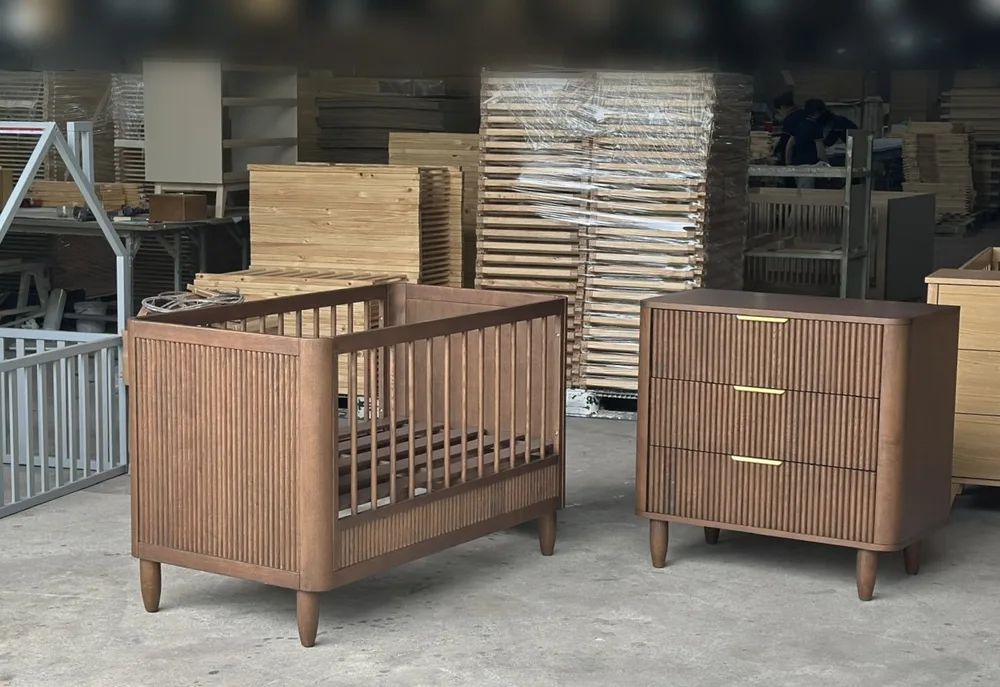 Walnut-Finish Fluted Crib & 3-Drawer Dresser Set - view 2