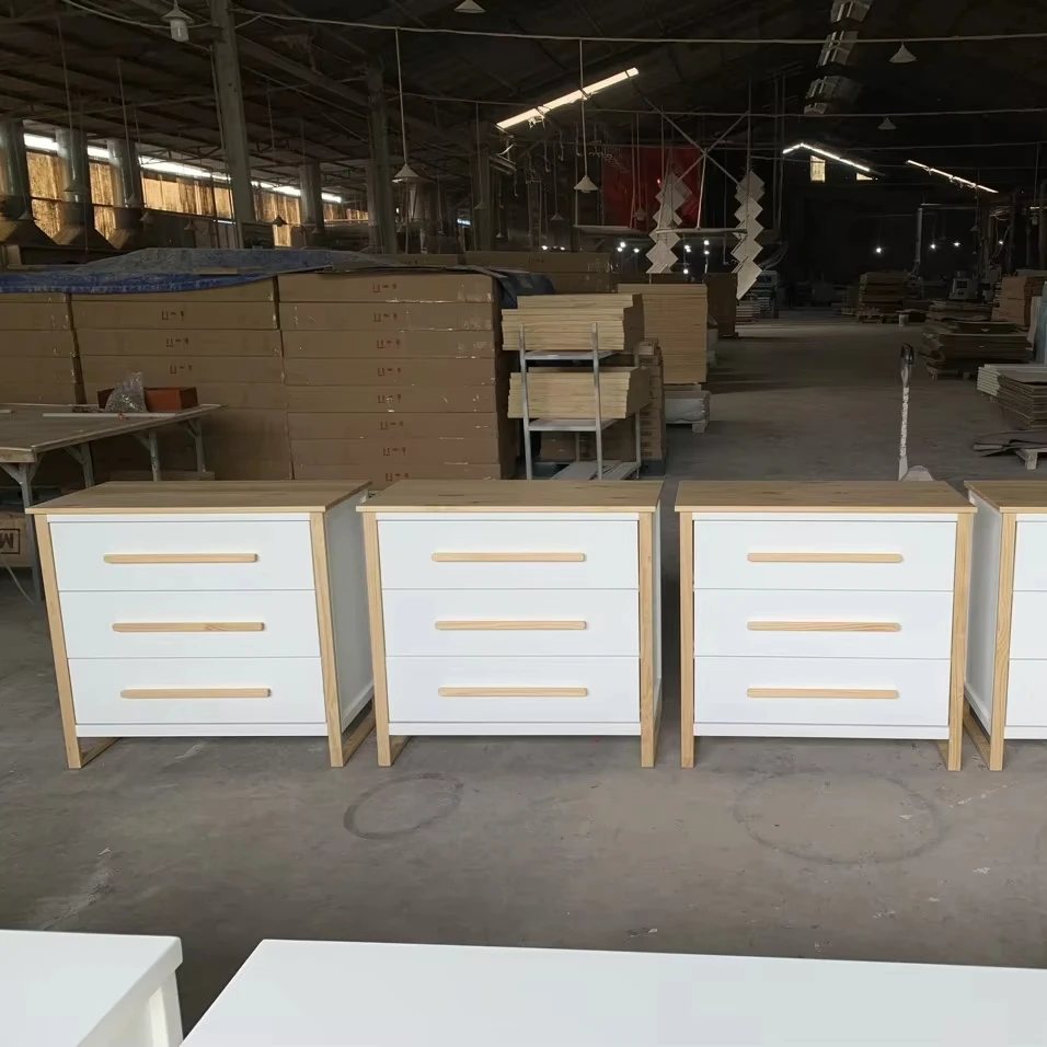 White 3-Drawer Chest with Natural Top - Dressers & Storage, flat-pack, Tan Phuoc Furniture Vietnam