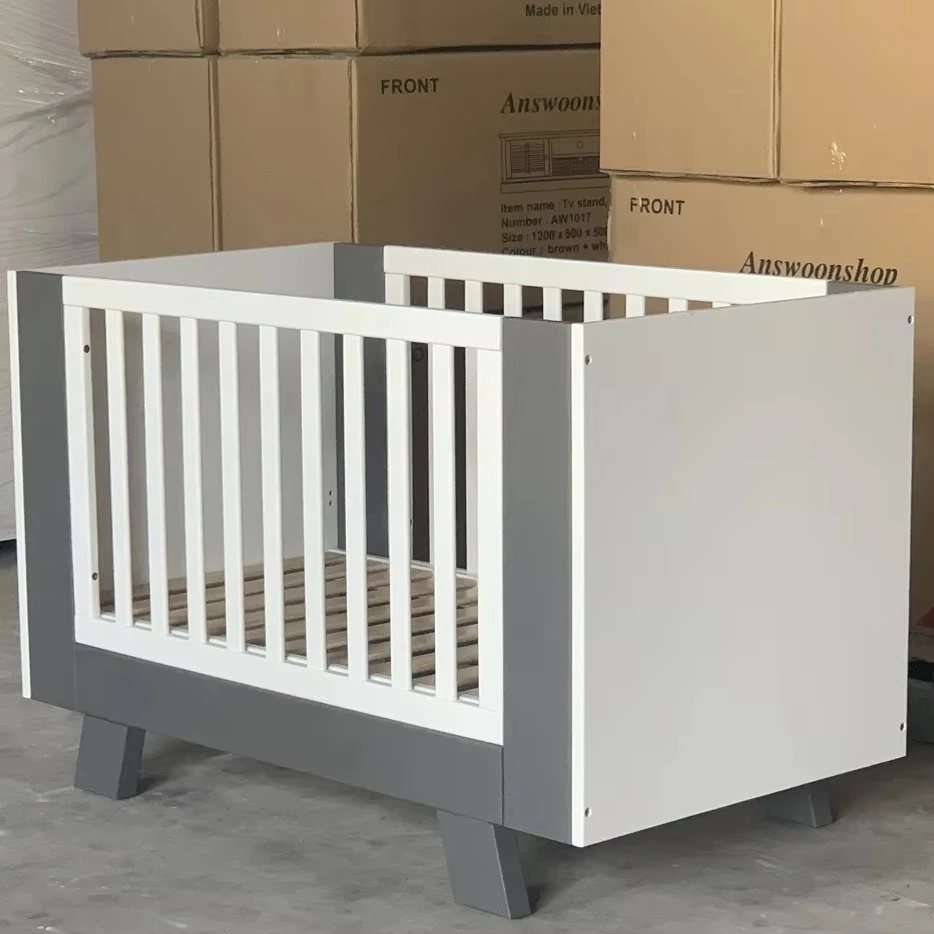White & Grey Baby Crib 213 - Cribs & Cots, flat-pack, Tan Phuoc Furniture Vietnam