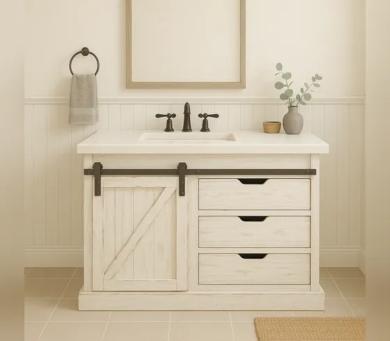 48-Inch Vanity with White Barn Door - Bathroom Vanities by Tan Phuoc Furniture, Vietnam