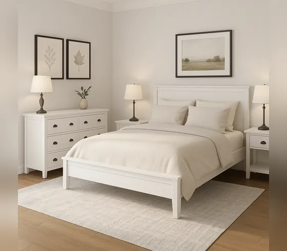 White Bed, Dresser and Nightstand Set - Bedroom & Dining by Tan Phuoc Furniture, Vietnam