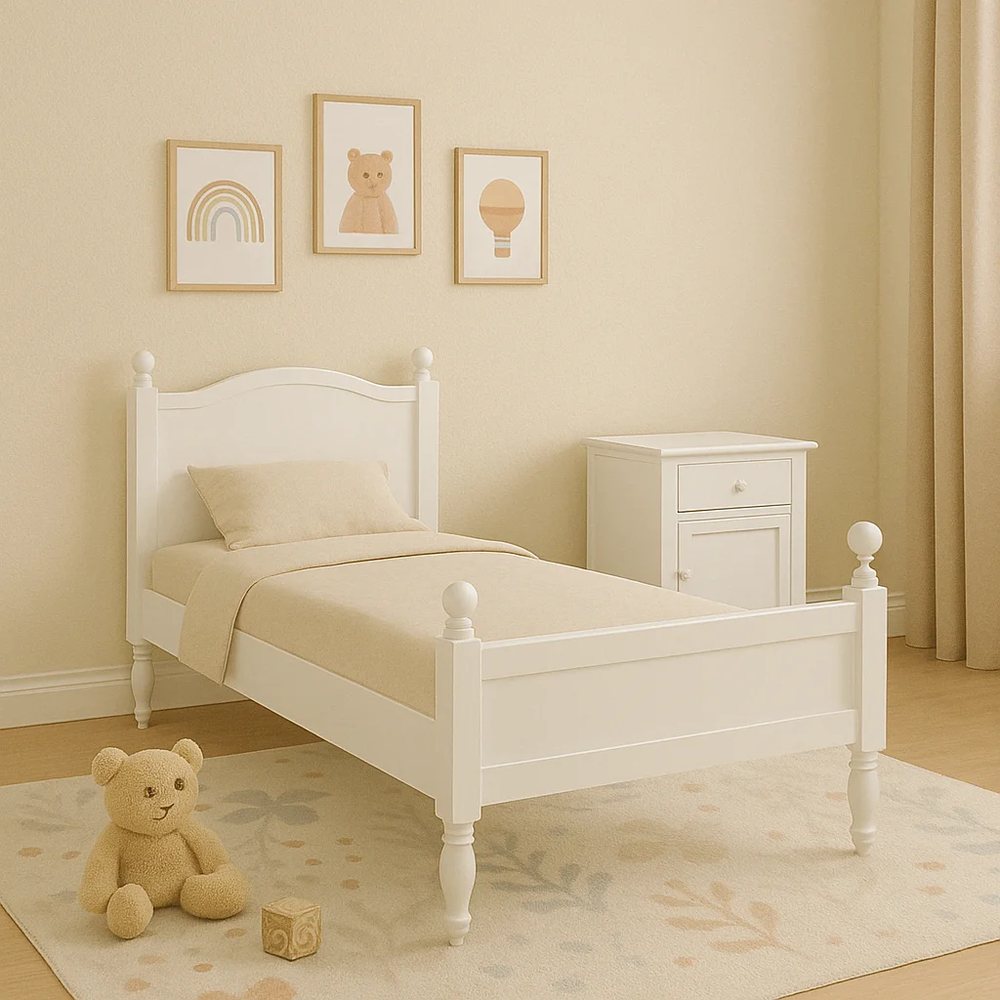 White Children's Single Bed with Spindle Posts - Kids' Beds, flat-pack, Tan Phuoc Furniture Vietnam