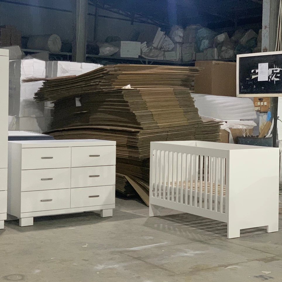 White Crib & 6-Drawer Dresser Set - Changing Tables & Nursery Sets, flat-pack, Tan Phuoc Furniture Vietnam