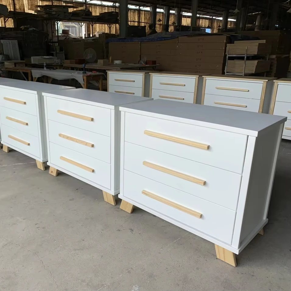 White Dresser with Natural Wood Handles - Dressers & Storage, flat-pack, Tan Phuoc Furniture Vietnam