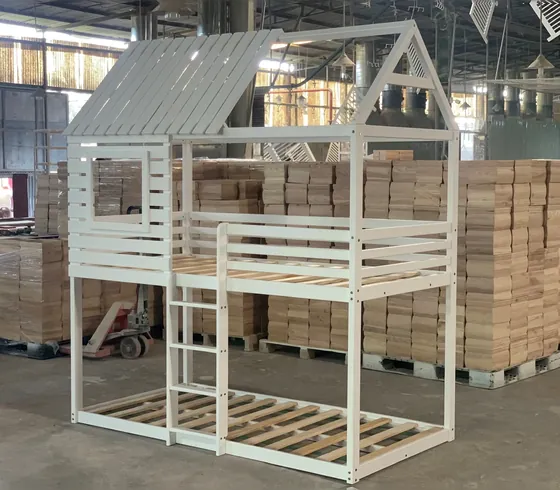 White House Bunk Bed with Roof Frame - Bunk & Loft Beds by Tan Phuoc Furniture, Vietnam