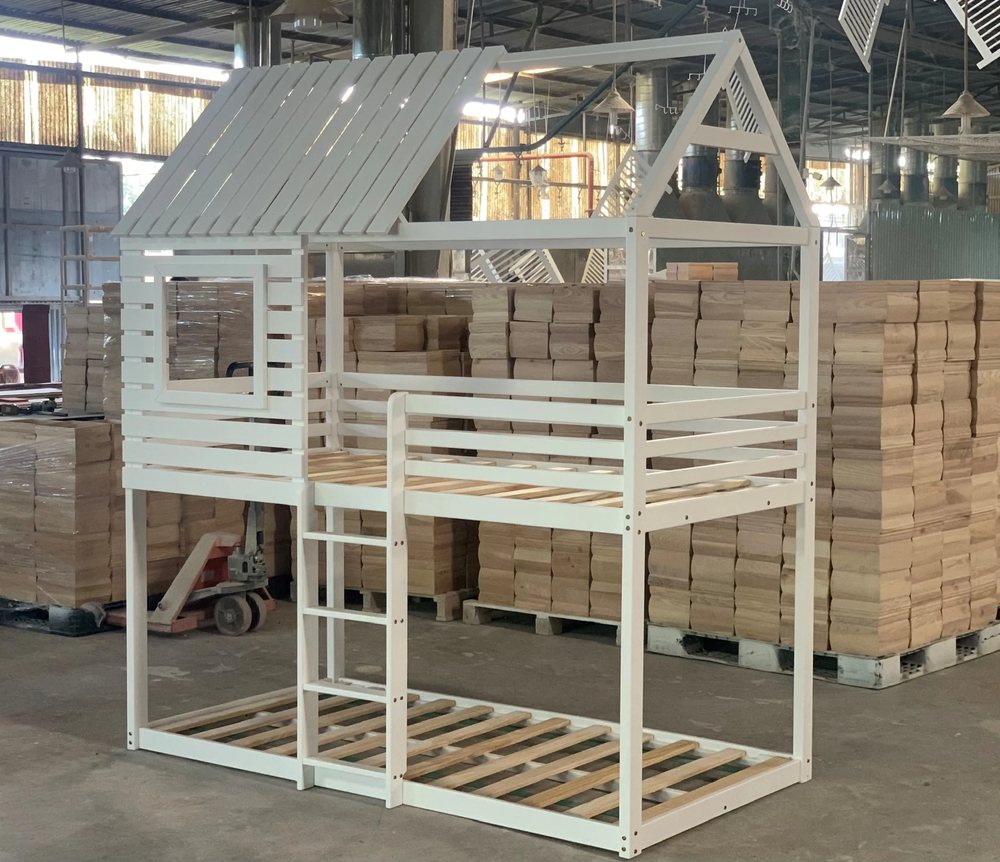 White House Bunk Bed with Roof Frame - Bunk & Loft Beds, flat-pack, Tan Phuoc Furniture Vietnam
