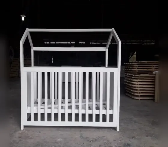 White Kids' House Bed with Roof Frame - Kids' Beds by Tan Phuoc Furniture, Vietnam