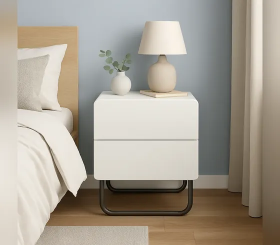 White Nightstand with Black Metal Legs - Nightstands by Tan Phuoc Furniture, Vietnam