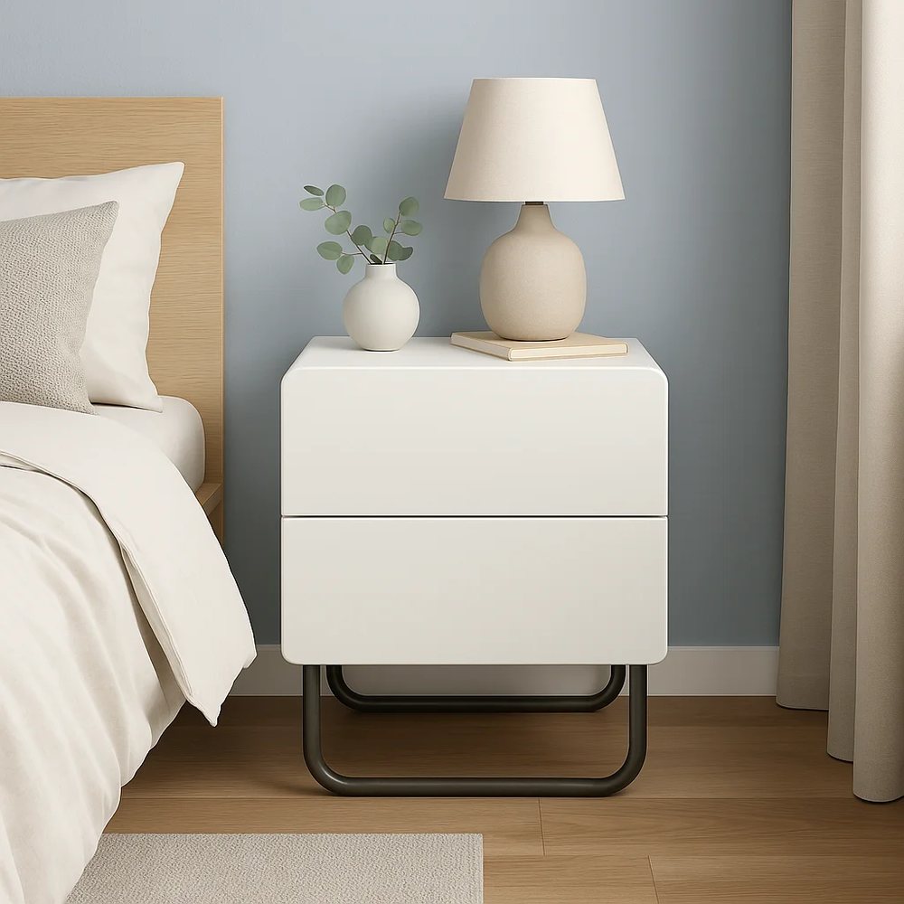 White Nightstand with Black Metal Legs - Nightstands, flat-pack, Tan Phuoc Furniture Vietnam