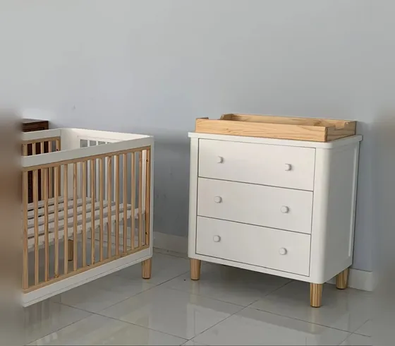White Nursery Set: Crib & 3-Drawer Changing Dresser - Changing Tables & Nursery Sets by Tan Phuoc Furniture, Vietnam