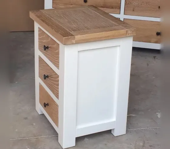 White Nightstand with Oak Drawer Fronts - Nightstands by Tan Phuoc Furniture, Vietnam