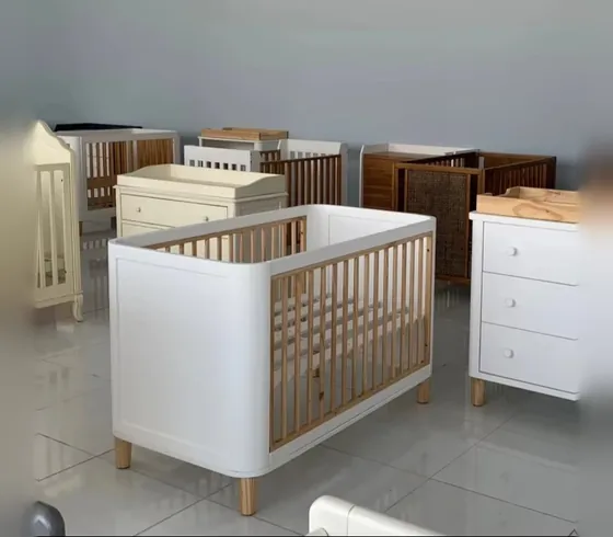 White Crib with Natural Slats and Rounded Corners - Cribs & Cots by Tan Phuoc Furniture, Vietnam