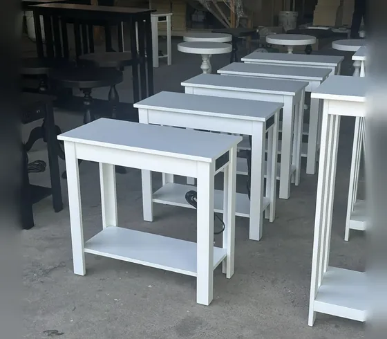 White Side Tables with Lower Shelf - Nightstands by Tan Phuoc Furniture, Vietnam