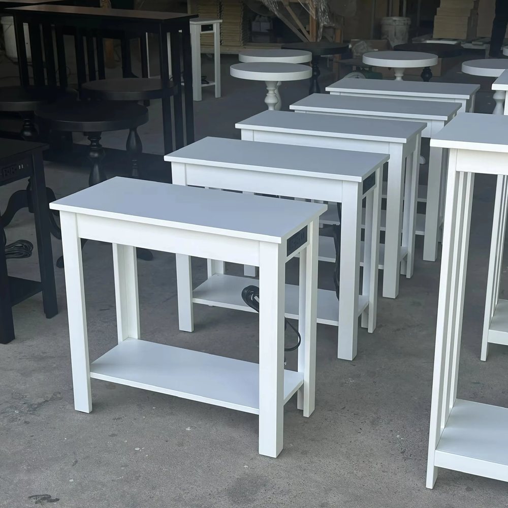 White Side Tables with Lower Shelf - Nightstands, flat-pack, Tan Phuoc Furniture Vietnam