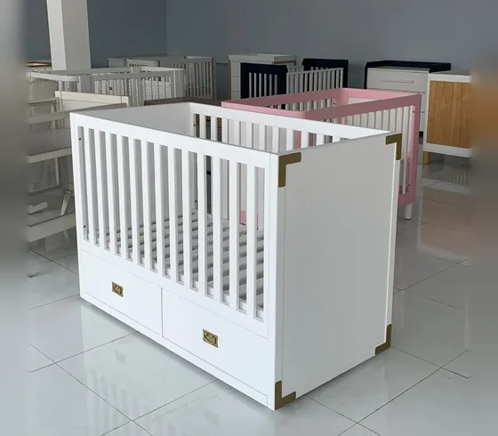 White Wooden Cot 88 with Drawers - Cribs & Cots by Tan Phuoc Furniture, Vietnam