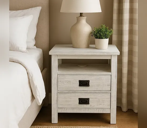 Whitewash Nightstand with 2 Drawers - Nightstands by Tan Phuoc Furniture, Vietnam