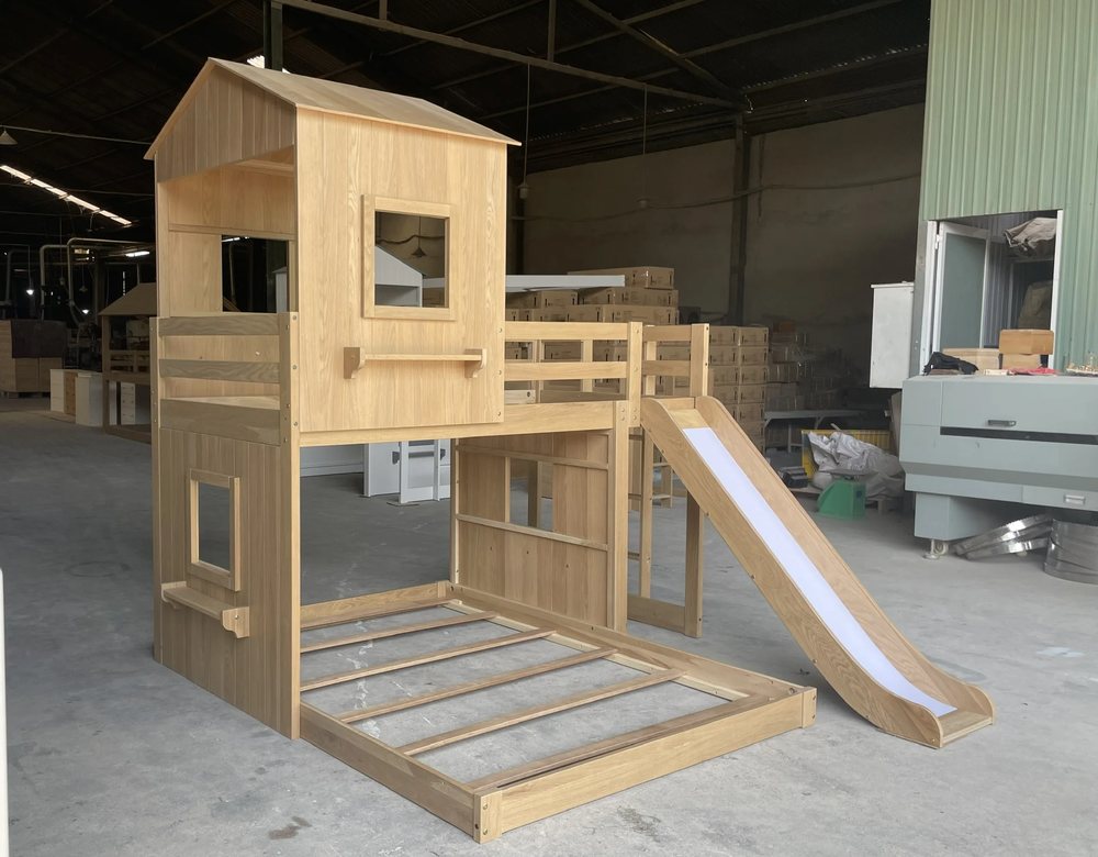 Natural House Loft Bed with Slide - Bunk & Loft Beds, flat-pack, Tan Phuoc Furniture Vietnam