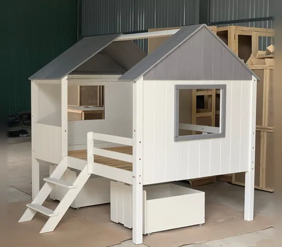 White House Bed with Stairs and Drawers - Kids' Beds by Tan Phuoc Furniture, Vietnam