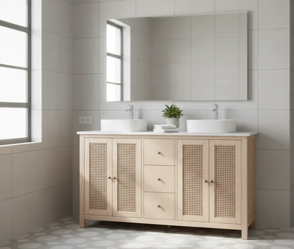 Bathroom Vanity with Rattan Doors