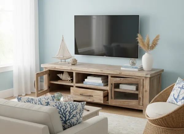 Rustic TV Console with Glass Doors