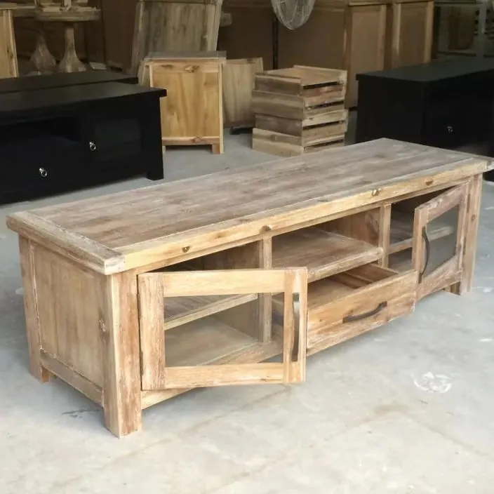 Rustic TV Console with Glass Doors – view 2