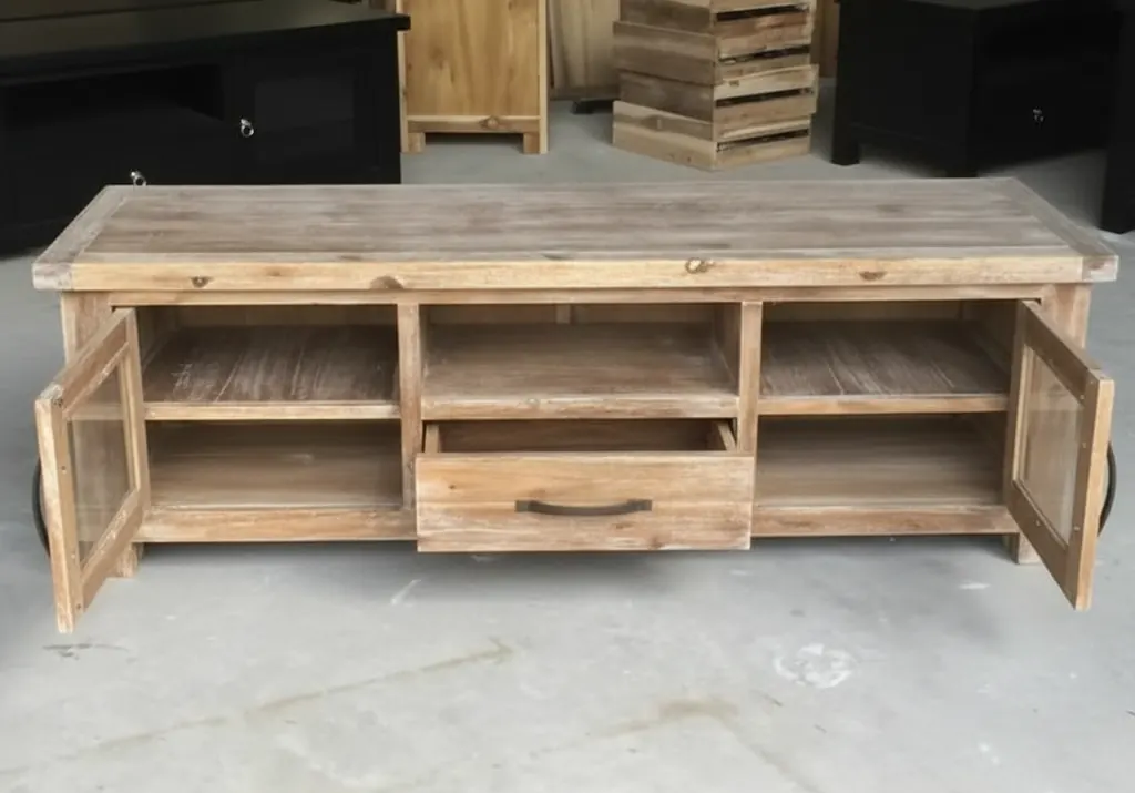 Rustic TV Console with Glass Doors – view 3