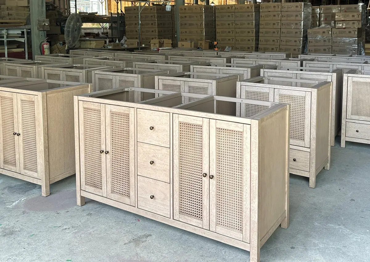 Bathroom vanity cabinets in the factory