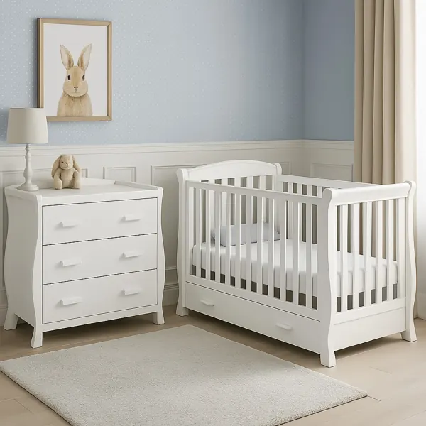 White Crib & 3-Drawer Dresser Nursery Set