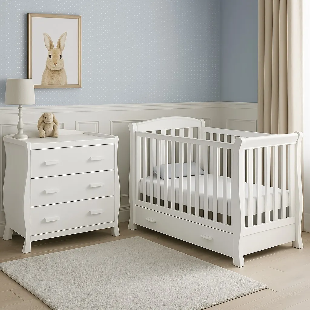 White Crib & 3-Drawer Dresser Nursery Set – view 1