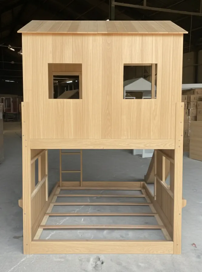 Wooden House Bunk Bed with Slide – view 4