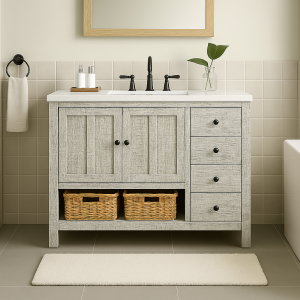 48 Inch Bathroom Vanity, disassembling flat pack furniture, Vietnam manufacturer, Non-toxic water base finishing